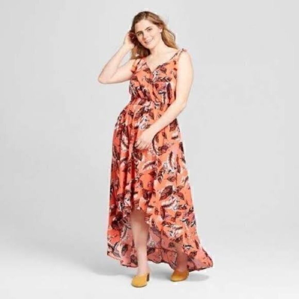 Xhilaration Coral Pink Floral Hi Lo Maxi Dress Plus Size 4X